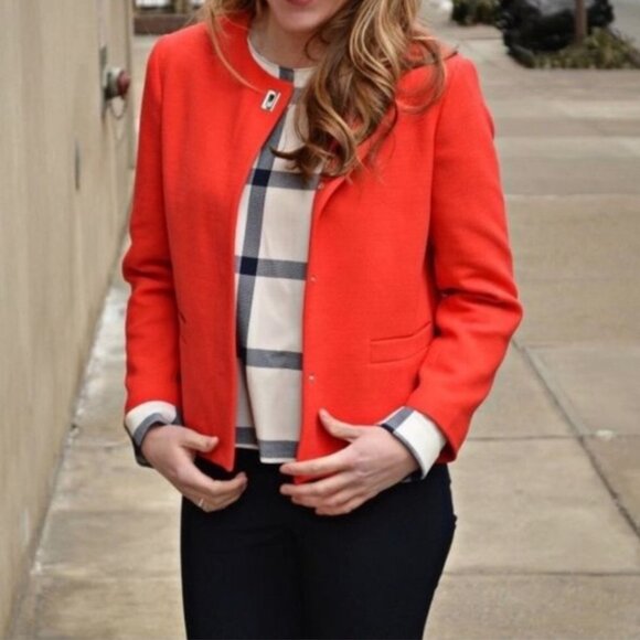 ZARA tailored holiday red brass turnlock blazer size S - Picture 2 of 10